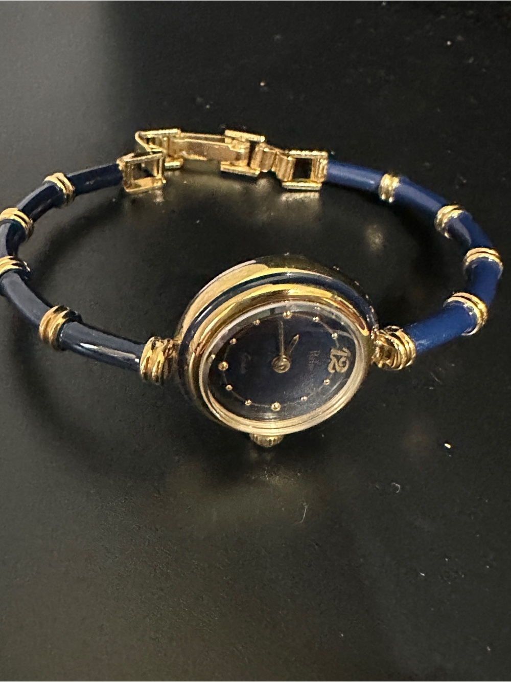 Elegant Blue and Gold Enameled Pedre Women’s Quartz Bracelet Watch